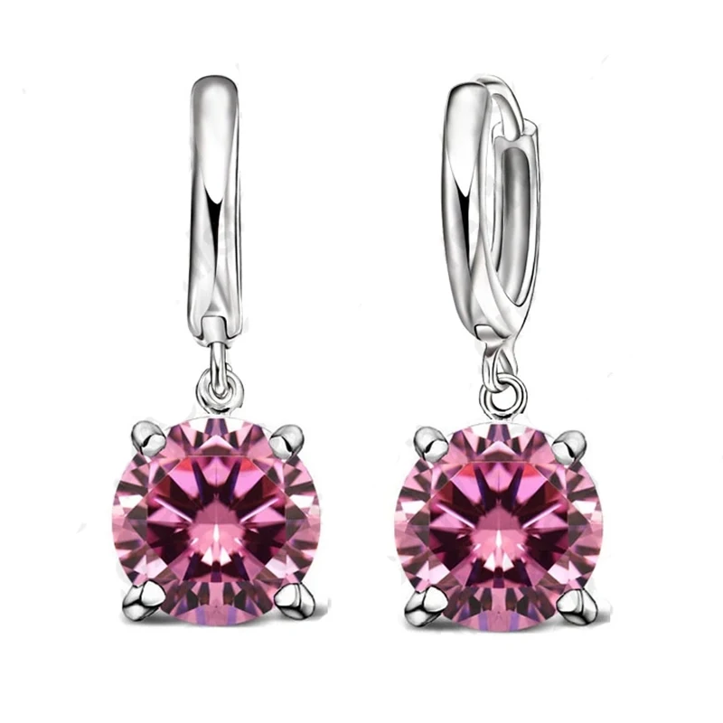 Real 925 Pure Sterling Silver Dangle Earrings CZ Crystal Big Round  Earrings For Women Girls Gift Fashion Jewelry