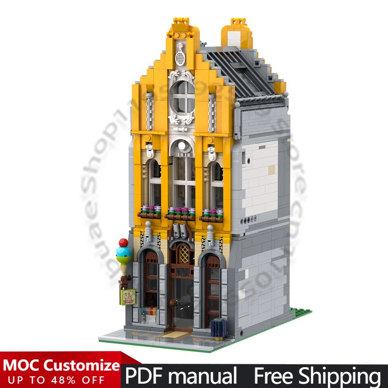 2190 PCS House Street Ice Cream Parlor MOC Customize Modular Building Block Technology Brick Kids Model DIY Toy Birthday Gift