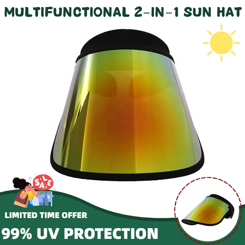 Gold Mirror Sun Hat for Women Men UV 400 Golf Cap Long Shield Full Face UV Protection Outdoor Sport Hiking Running Visors Hats