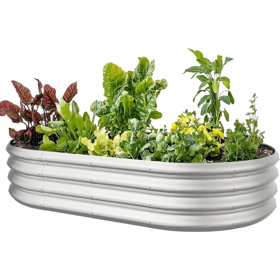 

5x3x1ft Oval Galvanized Raised Garden Bed Outdoor 9-in-1 Large Metal Modular Planter Box Raised Beds for GardeningVegetables Fr