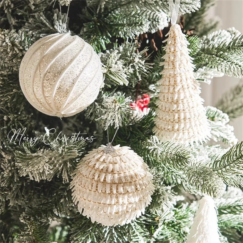 1pc White Christmas Tree Styled Hanging Pendant Christmas Ball Ornament Foam Snow Balll For Home Xmas Decoration New Year 2025