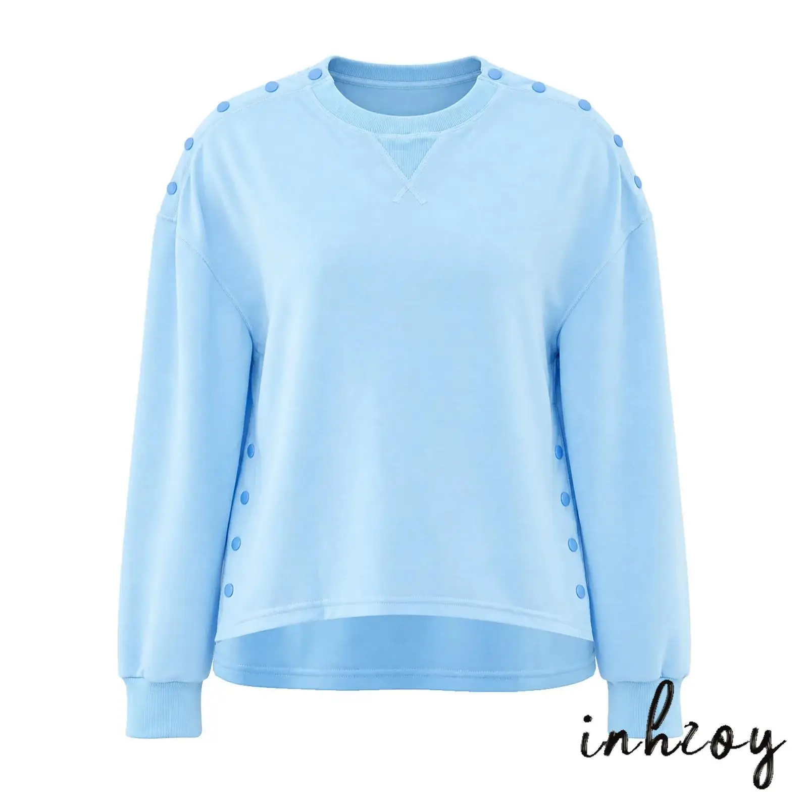 Fashion Women Post Surgery Recovery Top Long Sleeve Press Buttons Closure Solid Color Adaptive Sweatshirt for Casual Wear