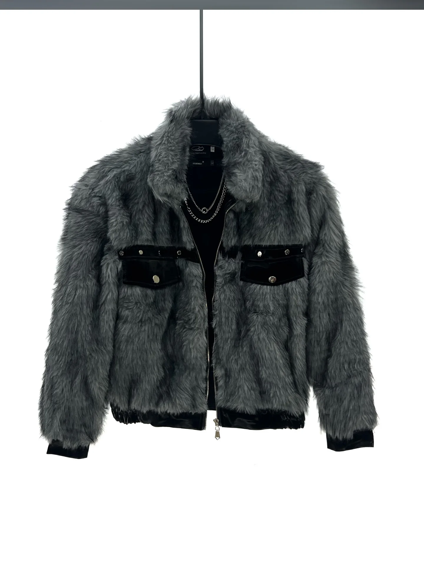 

Men's Winter Thiened Warm Fur Jaet ort Loose Collar Zipper Closure Polyester Fiber Casual Sle Daily Wear