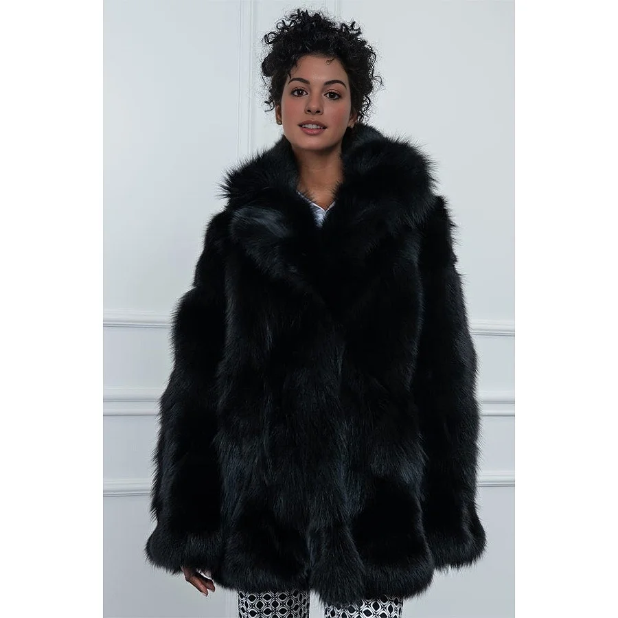 

Real Fox Fur Coat Womens Natural Fox Fur Fluffy Black Fur Jacket Luxury Clothes Women Winter Coats For Women 2024 Warm