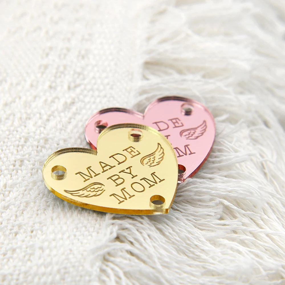 

Heart Mirror Acrylic Tags Custom Laser Engraved 1.18x1.26" 50Pcs for DIY Crafts Clothing Hats Home Decor Personalized Logo Text