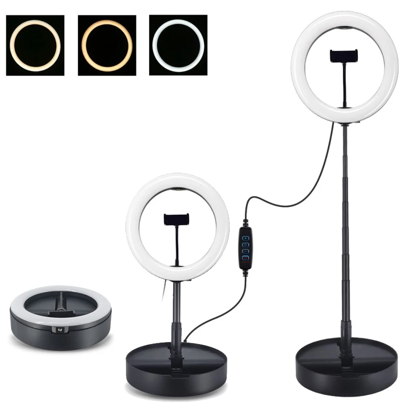 

Foldable Hidden Desktop Stands Holder Monopod with LED Ring Light Selfie Stick for Live Streaming Mobile Phone Video Blogger