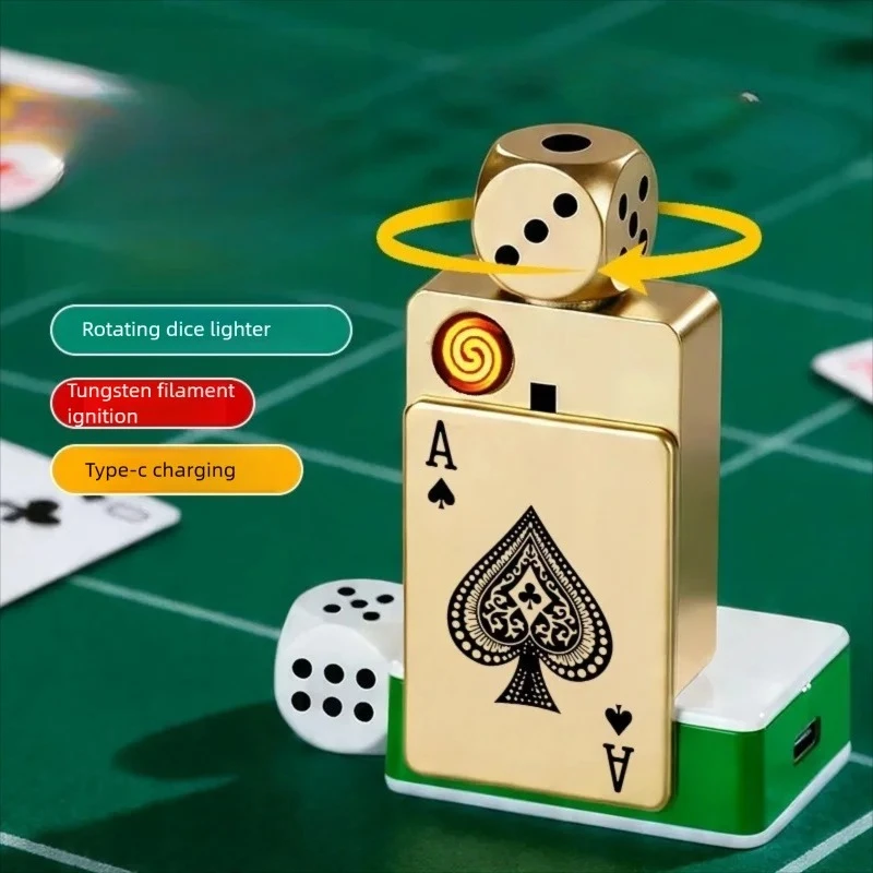 New Rotating Dice Mahjong Three-dimensional Design Windproof Tungsten Wire Silent Lighter Pull-down Ignition Outdoor Fun Lighter