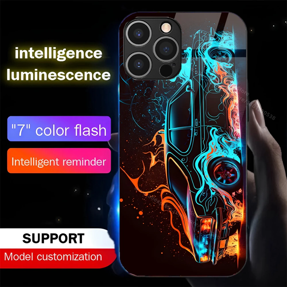 Future Punk Car Sound Music Control Led Light Phone Case Glowing Cover For iPhone 16 15 14 13 12 11 Pro Max X XR Plus