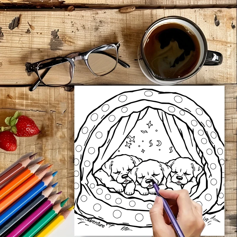 Libro para colorear original de 28 páginas para cachorros y gatitos, libro para colorear para adultos, suministros de dibujo para Navidad, Acción de Gracias