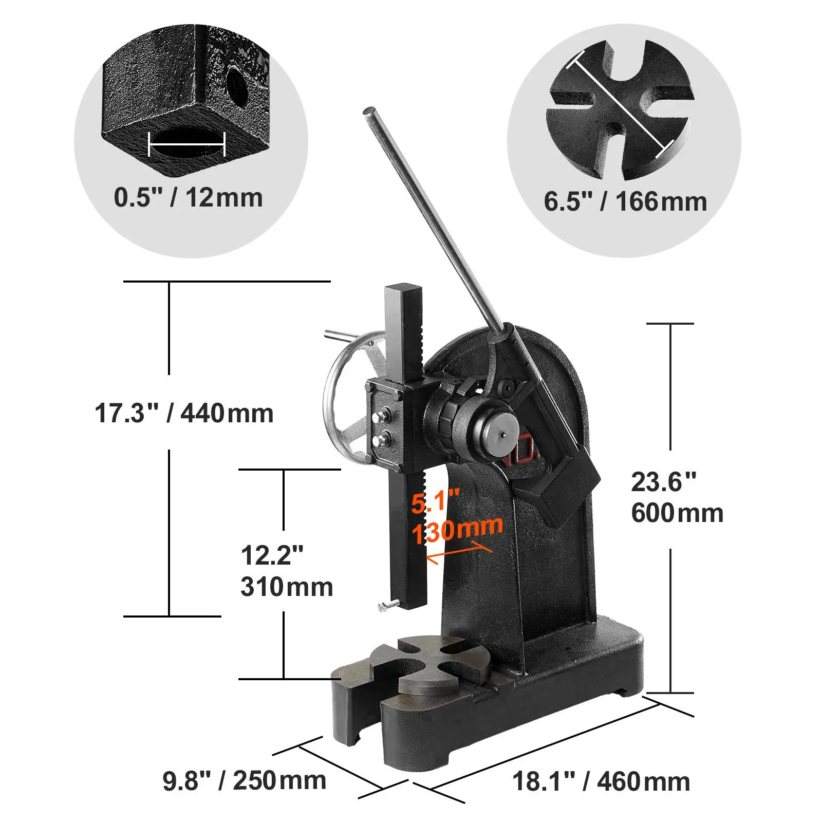 3 Ton Ratchet Arbor Press Manual Cast Iron Desktop Punch Press with Handwheel 12.2 Inch Maximum Height for stamping Bending Stretching and Forming