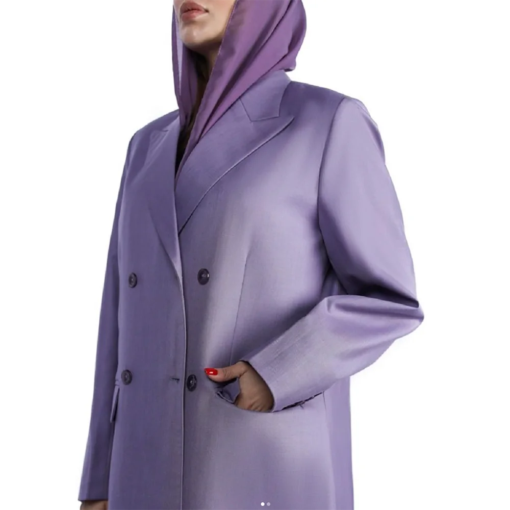 Elegant Lavender Purple Women Long Jacket Double Breasted Female Daily Coat Formal Ankle Length Dress jaqueta feminina