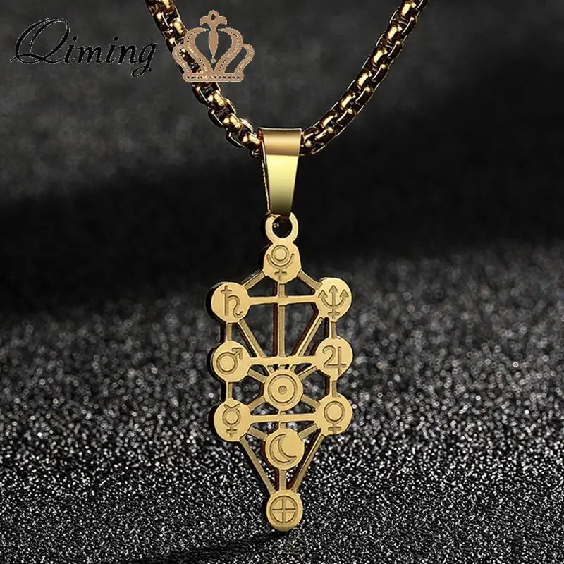 QIMING Tarot Constellation Zodiac Pendant Necklace For Women Sacred Geometry Amulet Jewelry