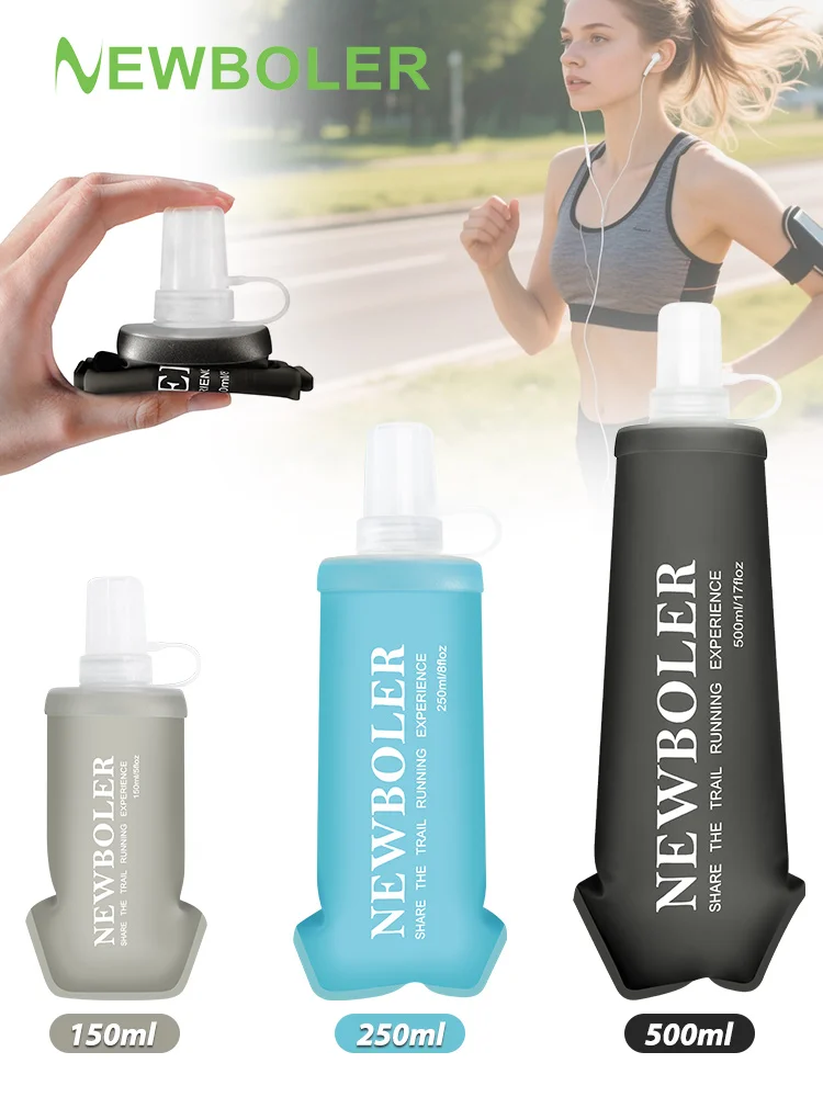 AliExpress NEWBOLER 150/250/500ml TPU Folding Soft Flask Sport Water Bottle Drink Portable Water Bottle Running Hiking Bicycle Fitness Water Bag