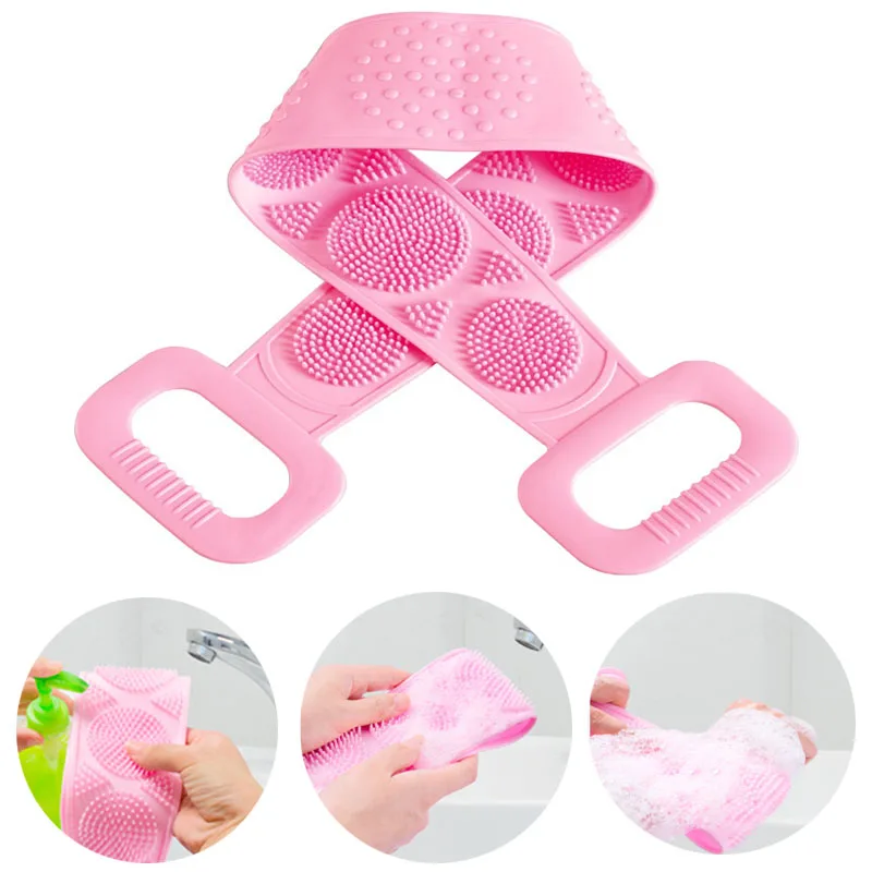 

Double Sided Silicone Bath Towel Body Cleansing Sponge Back Scrubber Rubbing Showering Brushes Extended Skin Clean Massage Belts