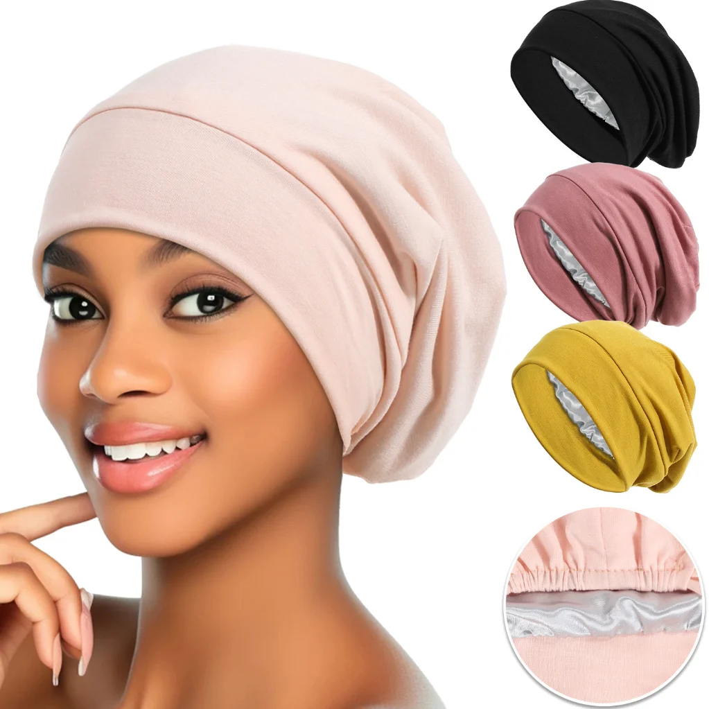 Satynowa czapka z podszewką dla kobiet Mężczyźni Rozciągliwa jedwabna czapka nocna dla mężczyzn Czapki do spania Czapka muzułmańska Turban Headwrap