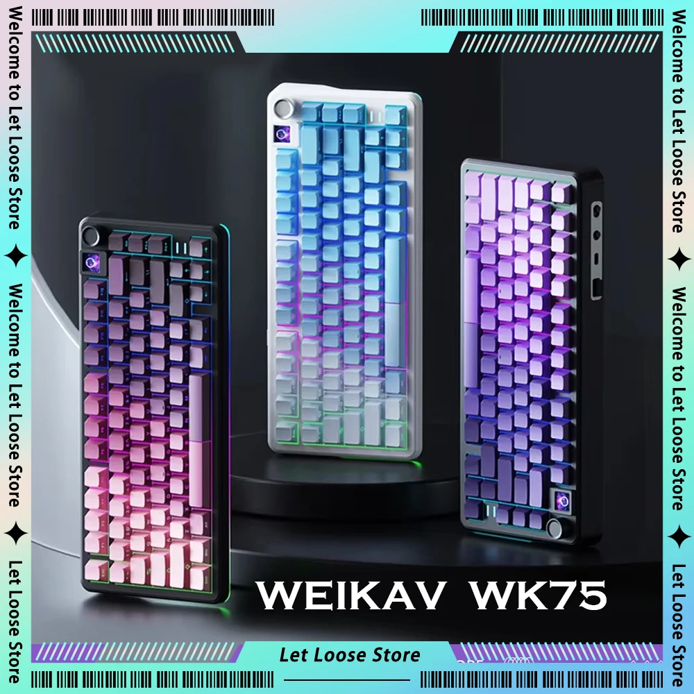 Weikav Wk75 E-sports Gaming Keyboards RGB Screen Knob Switch Gamer Mechanical Keyboard Three-Mode Hot Swap Wireless Customized