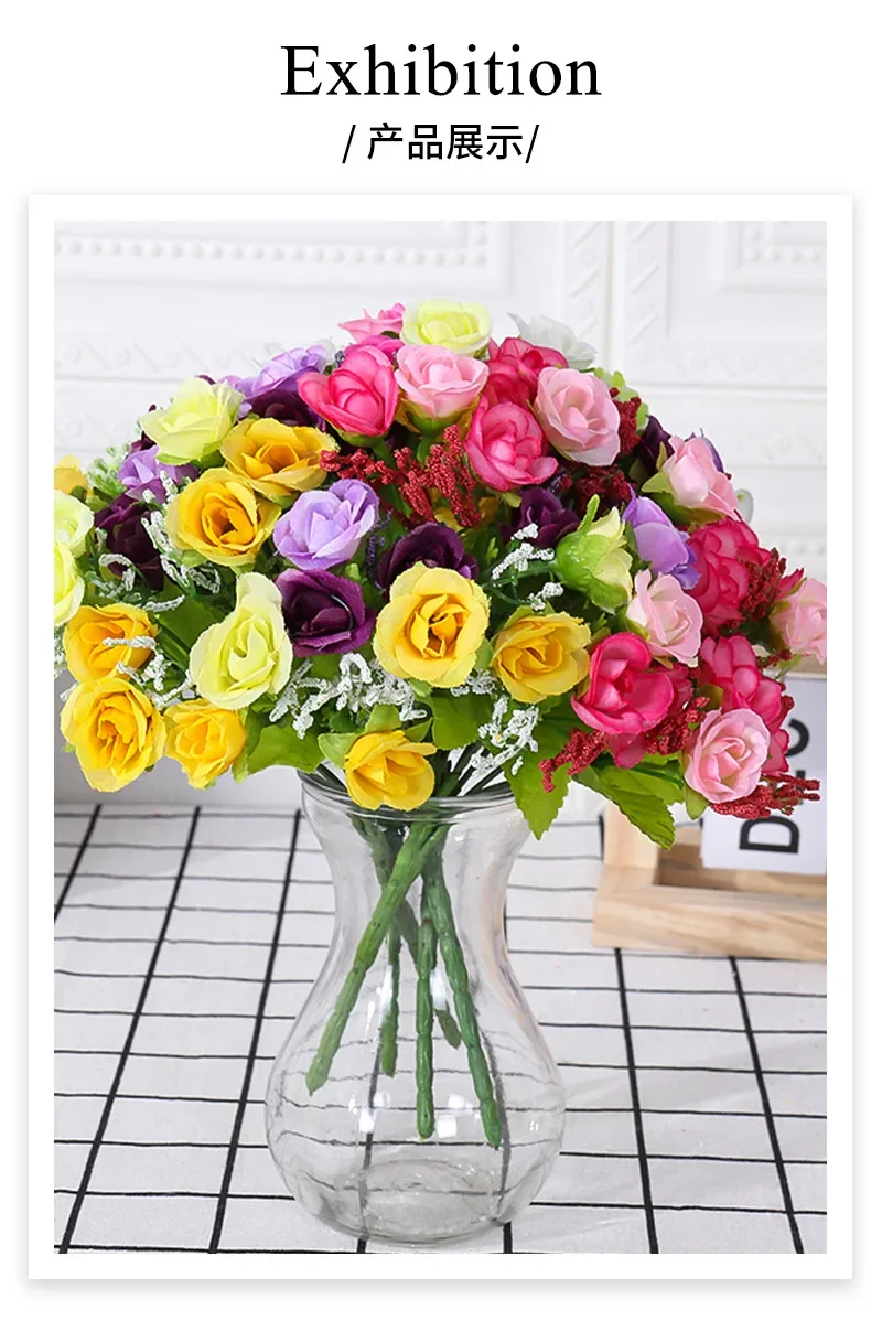 Künstliche Rosen strauß Haupt dekoration gefälschte Pflanze kleine Rose Kamelie Hochzeits dekoration künstliche Blume Wand zubehör – Detail 7