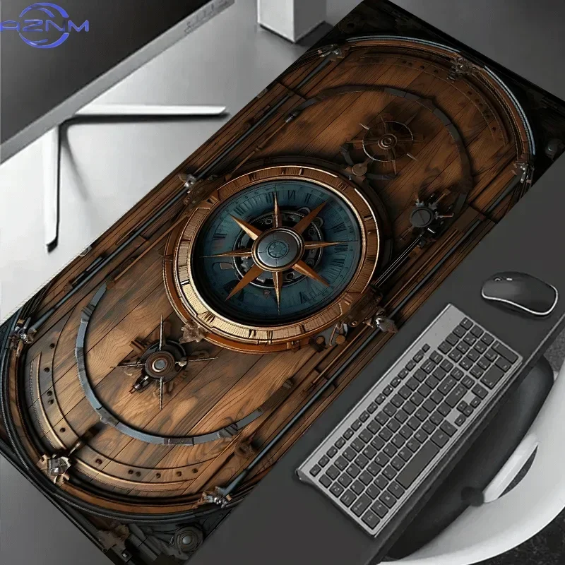 XXL Vintage Steampunk Compass Design Mouse Pad Large Gaming Office Desk Mat Non Slip Stitched Edges For Gamers And Home Office