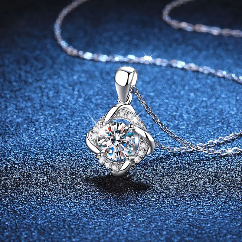 S925 Sterling Silver Spinning Windmill Pendant Necklace 1ct D Color Moissanite Korean Fashion Jewelry Gift for Women