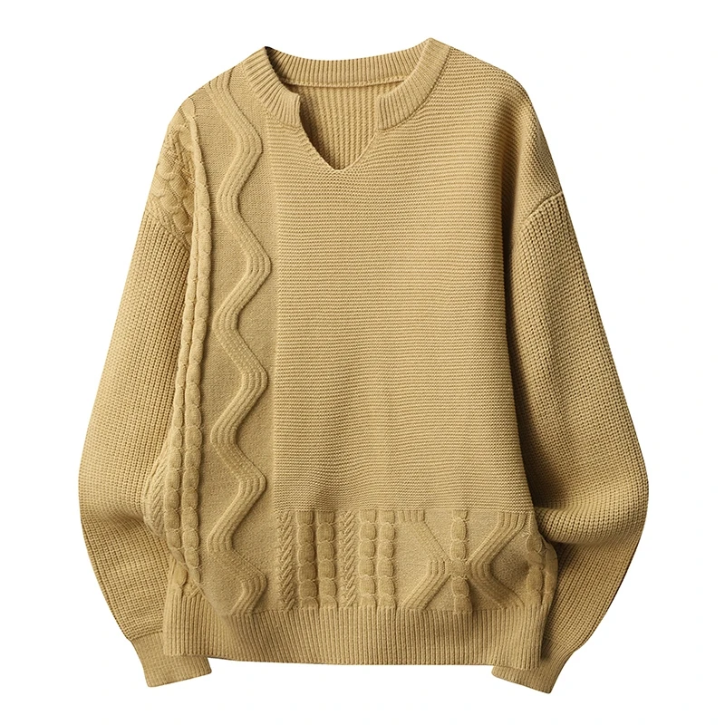 

Высококачественный мужской свободный свитер с V-образным вырезом, осенне-зимний теплый базовый слой, модный повседневный стиль, удобный, средней плотности вязки