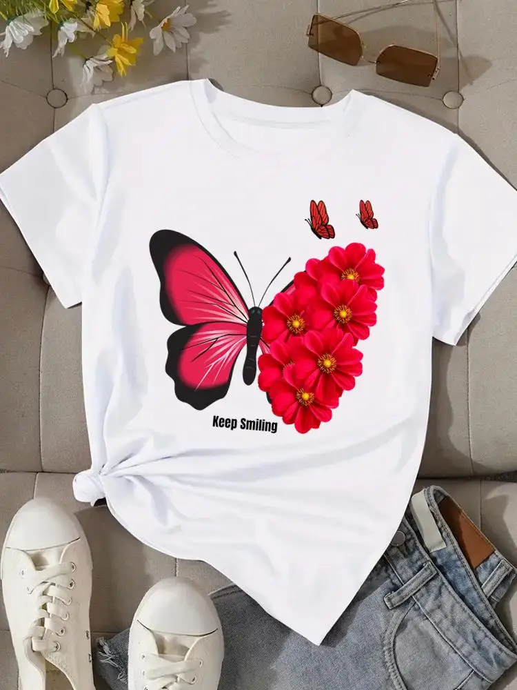 Camisetas estilo flor de acuarela para mujer, ropa informal Popular con estampado de T, ropa de manga corta con cuello redondo, camisetas gráficas de moda