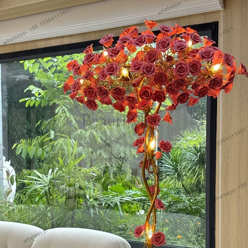 LSLight luxury creative designer, red rose lamp, living room and bedroom floor, art decoration