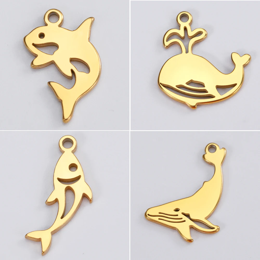 5pcs Stainless Steel Tiny Charms Diy Necklace Bracelets Fish Whale Charm Wholesale Animals Pendants For Jewelry Making Accessory