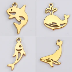 5pcs Stainless Steel Tiny Charms Diy Necklace Bracelets Fish Whale Charm Wholesale Animals Pendants For Jewelry Making Accessory