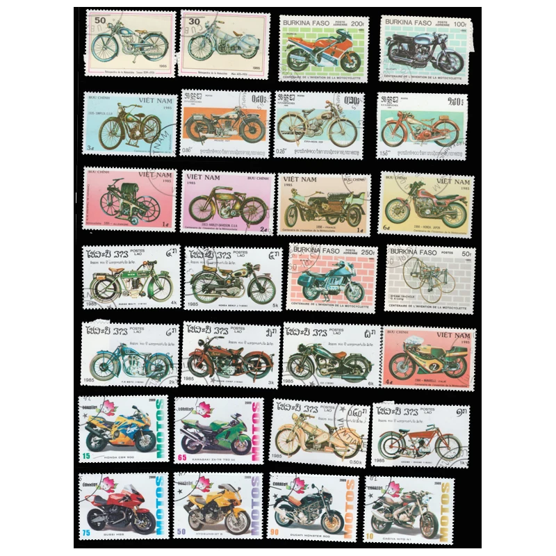 44 PCS All Different Topic Motor Bike Motorcycle Unused Postage Stamps With Post Mark For Collection