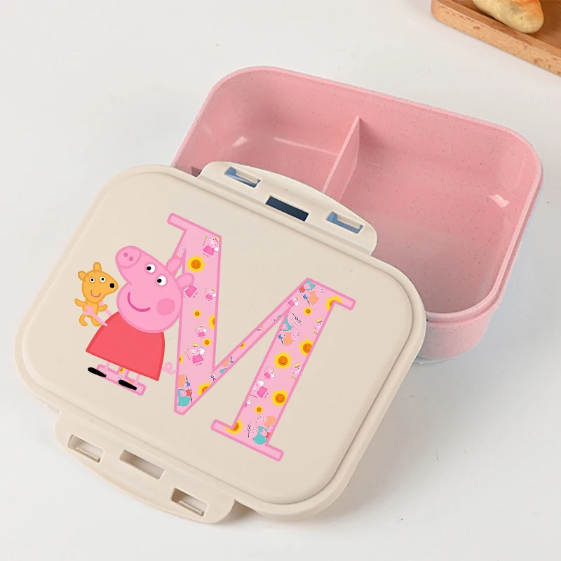 Nueva lonchera de Peppa Pig para niños, lonchera Bento con estampado de letras de dibujos animados Kawaii, contenedores de almacenamiento de alimentos para niñas, regalos de cumpleaños para niños