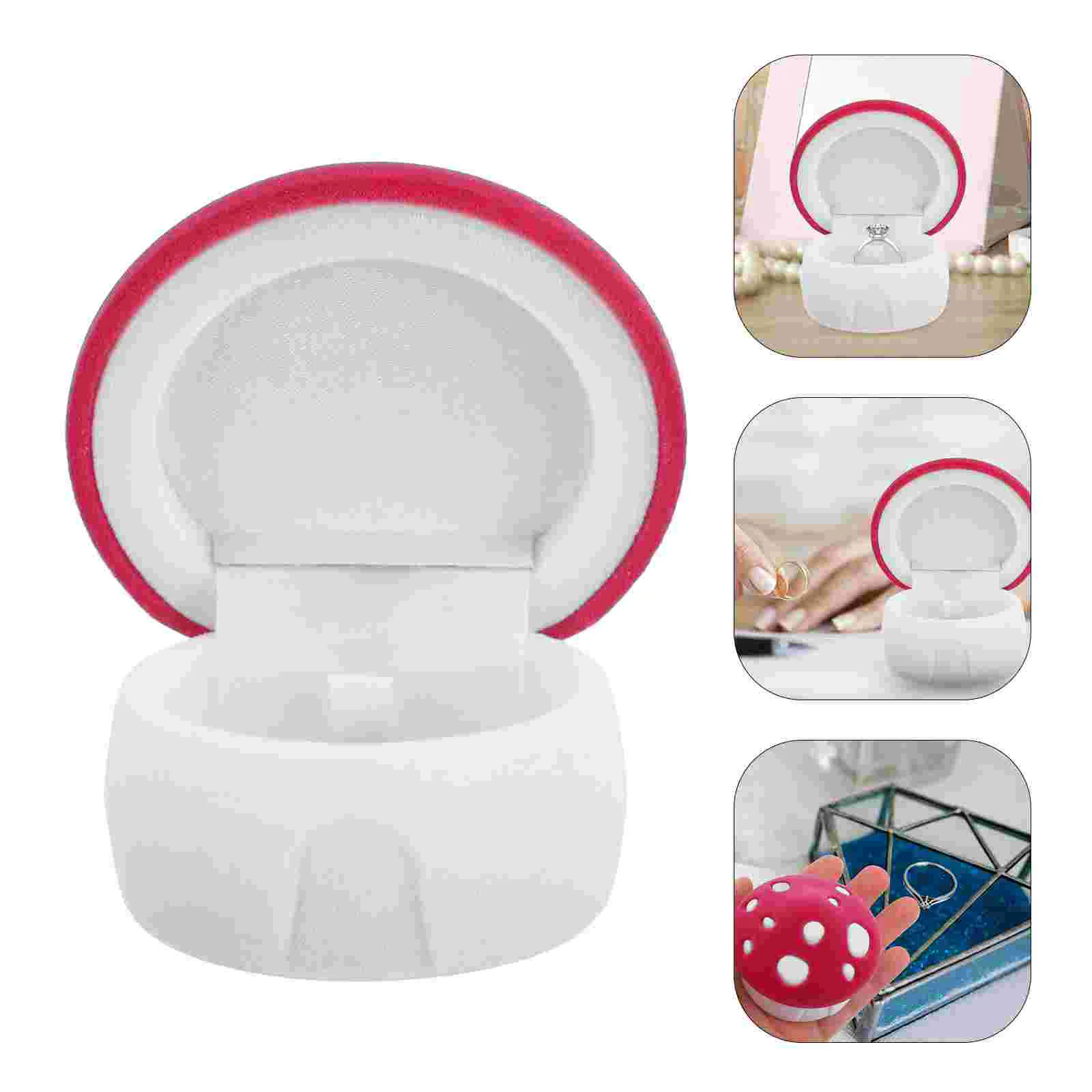 Small Mushroom House Velvet Ring Necklace Jewelry Box (Purple Red Mushroom) 2pcs Rings Display Holder Case Storage Organizer