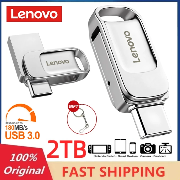 Lenovo-unidad Flash USB de Metal de 2TB, unidad Flash USB Original, Pendrive de alta velocidad, accesorio de unidad de memoria USB portátil de 1TB
