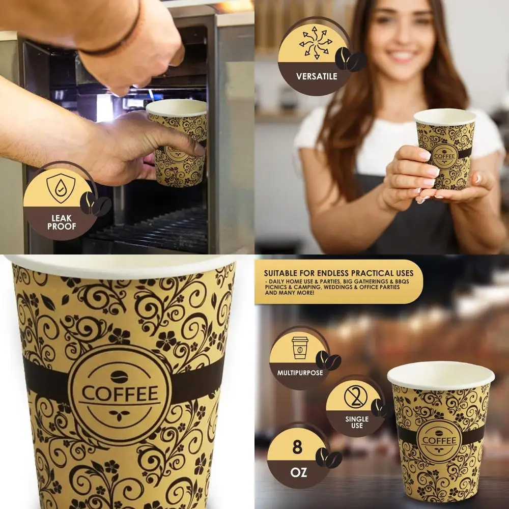 

1000 Count 8oz Single-Use Paper Coffee Cups - Portable Espresso, Hot Chocolate, Tea Cups