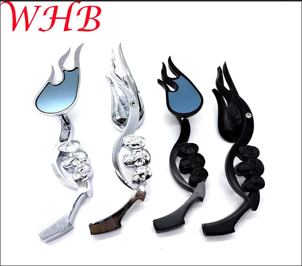 2024 trend 2Pcs Universal Motorcycle Heavy rearview mirror Side Mirrors Scooter Skull Fire Frame Style Rod fit for Harley Suzuki