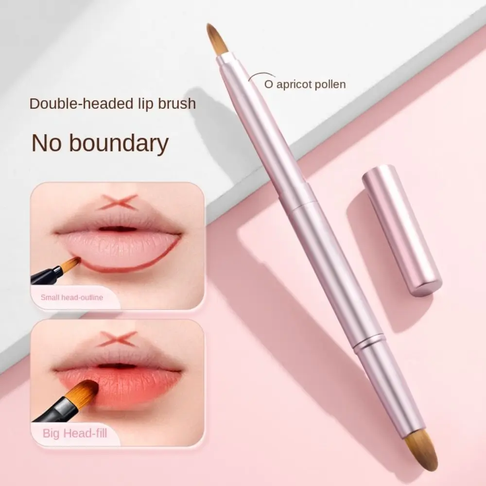 Intrekbare Tweekoppige Lipborstel Stofdichte Metalen Handvat Make-Up Borstel Lipliner Met Beschermkap Lippenstift Smudge Brush Mini