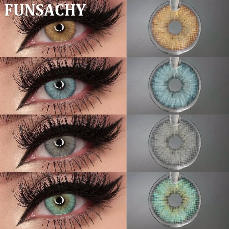 FUNSACHY 1 Paar farbige Kontaktlinsen der Lucifer-Serie für Augen, natürliche blaue/braune/graue/grüne Linsen, 14,5 mm große Augenkontaktlinsen, jährlich