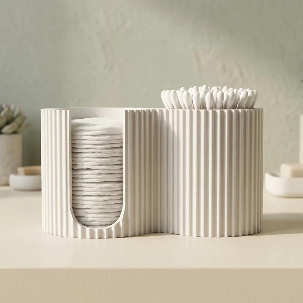 Minimalist Striped Makeup Organizer 3D Printed Cotton Pad Swab Holder 2 in 1 Bathroom Storage Desktop Decor