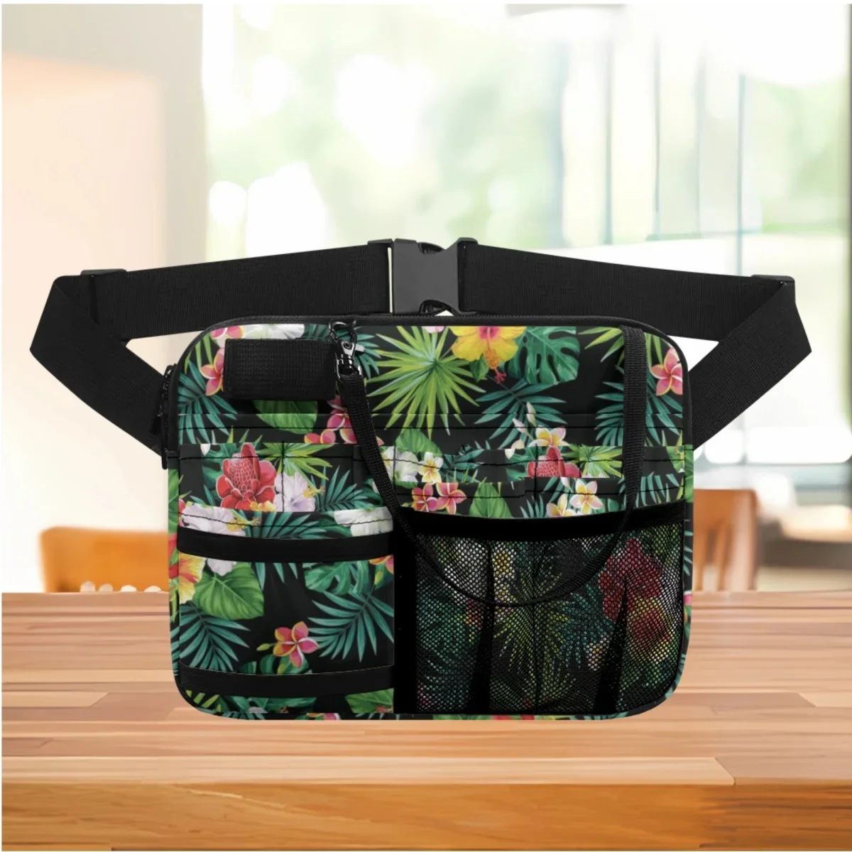 

Fanny Pack Nurse Organizer for Women Luxury Hawaiian Tropical Jungle Palm Leaf Hibiscus Flower Design Waist Bag Hip Bags Gift