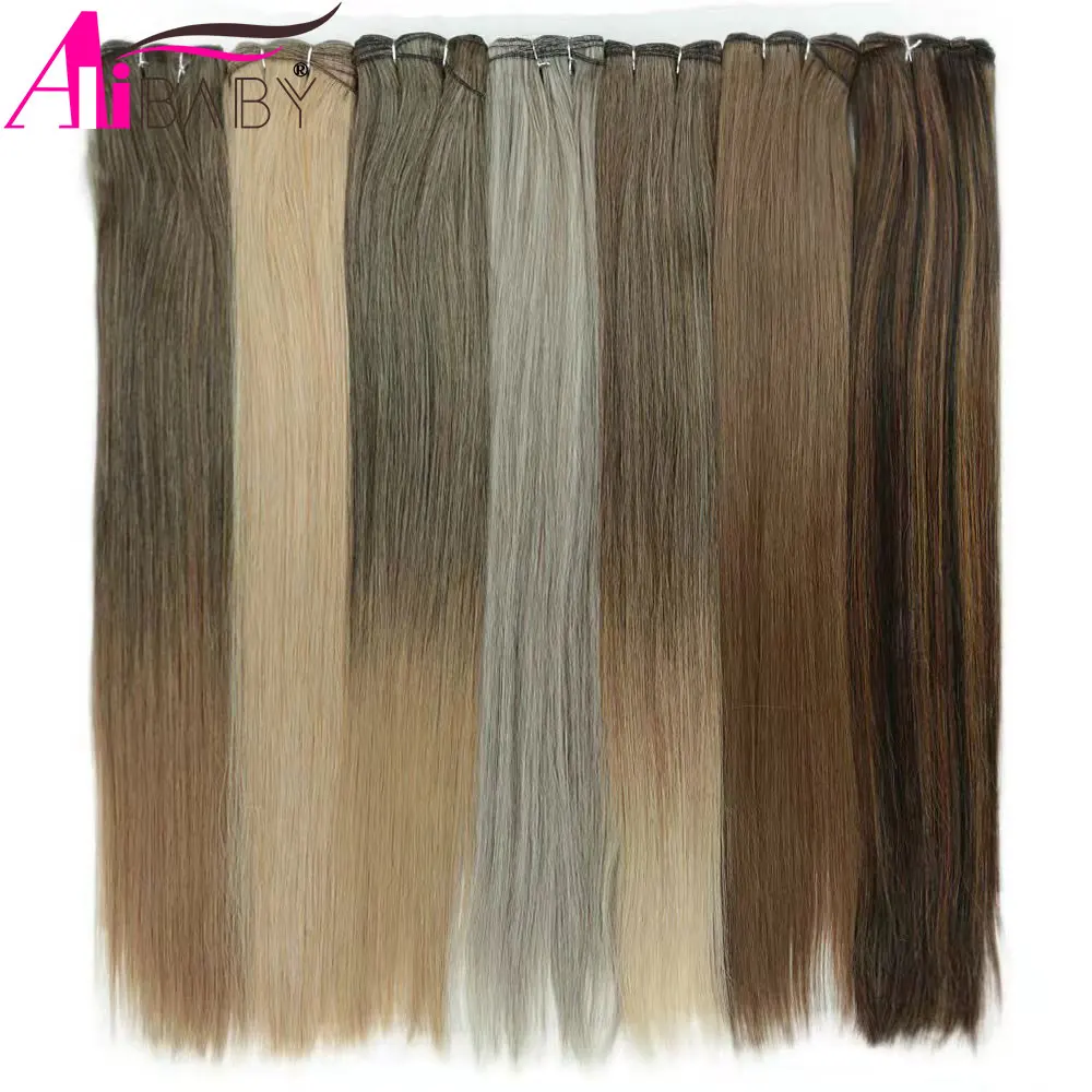 

26 Inch 150g Bone Straight Hair Bundles Synthetic Hair Extrensions Dark Brown Orange Heat Resistant Soft Hair Weaving For Salon