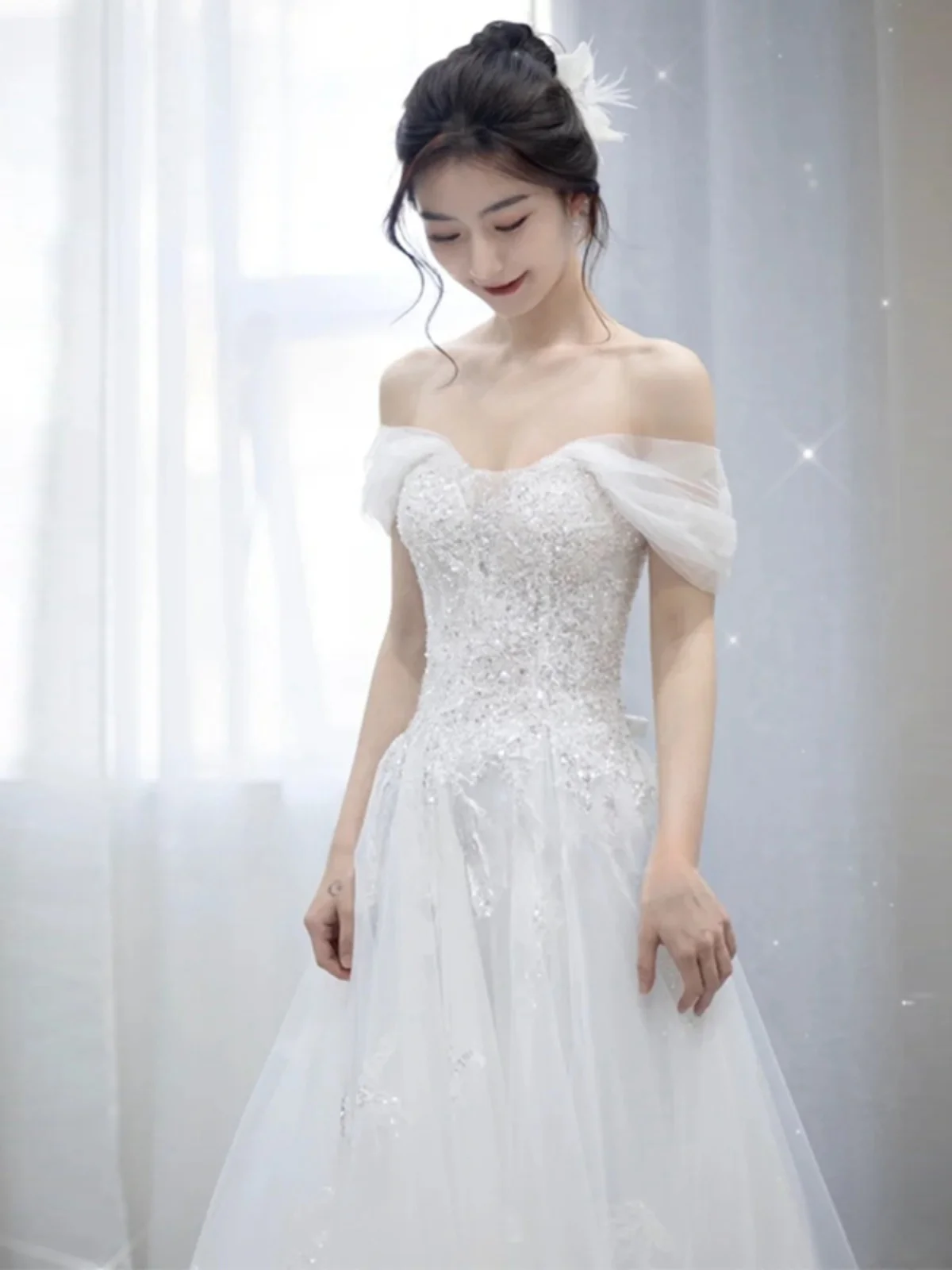 

Ele One-oulder Wedding Dr 2026 New Sle Korean Version High Quali Bride Outing Gown Light Train Skirt