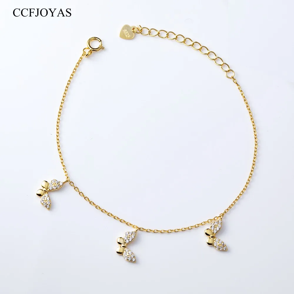 

CCFJOYAS High Quality 925 Sterling Silver Three Butterflies Bracelet for Girl Simple INS Super Flash Inlaid Zircon Bracelet New