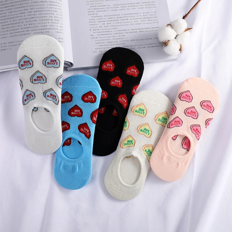 5 Pairs Korea Style Cotton Women Lovely Funny Red Heart Socks Girls Harajuku Kawaii Cute Skarpetkie Damski Ankle Low Cut Sox