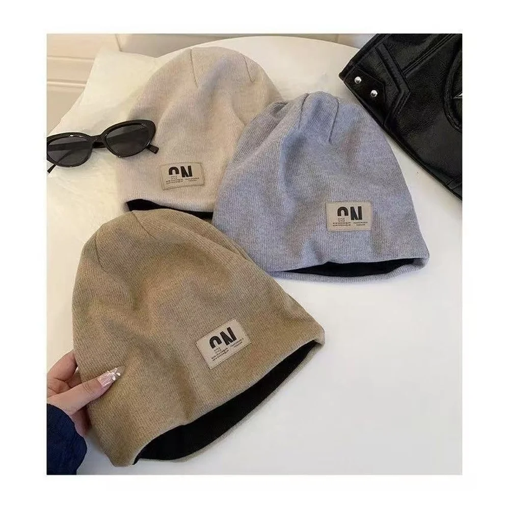 Womens Knitted Fashion Beanies Hat Autumn Large Size Head Circumference Stretch Winter Hat Cap All Match