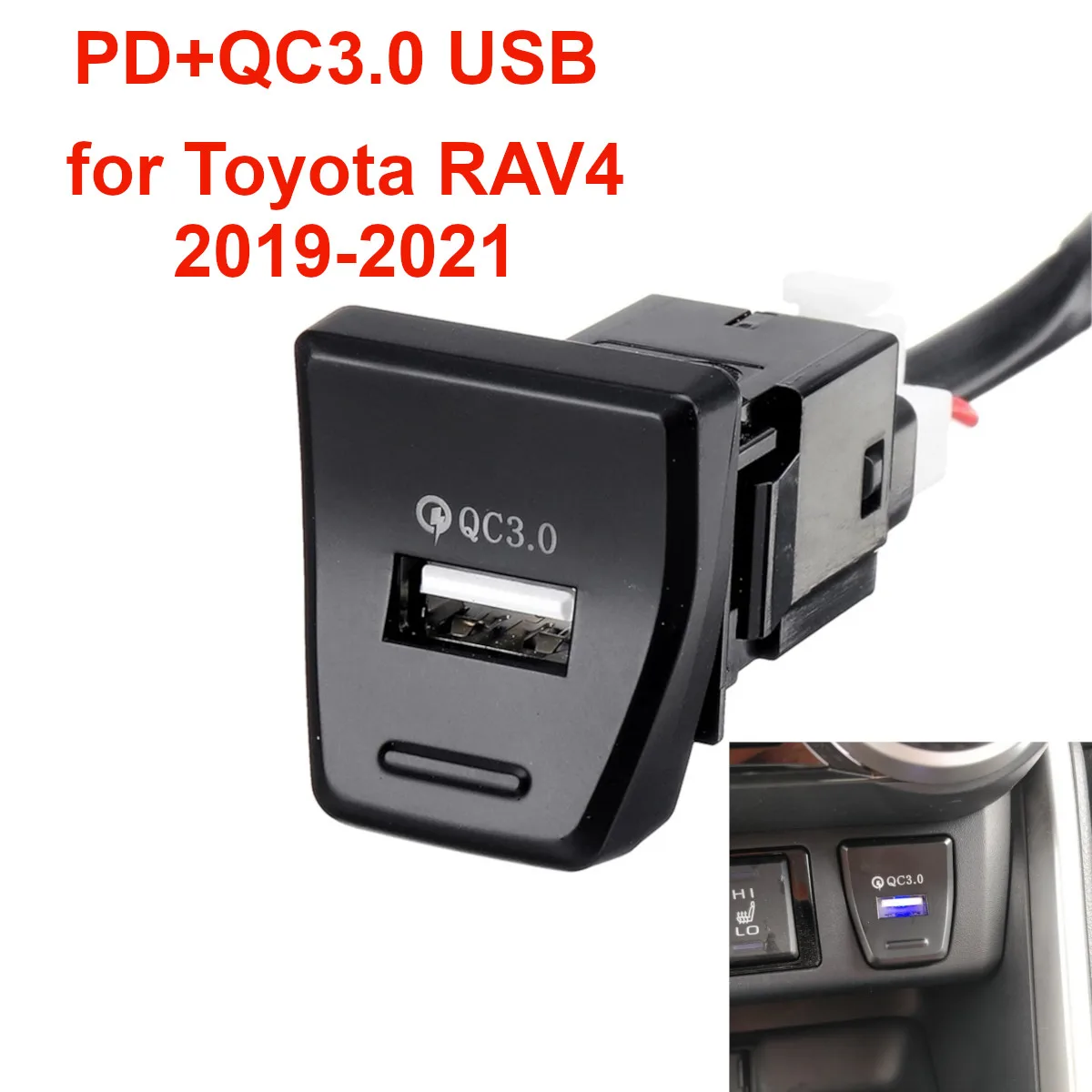 

PD QC3.0 USB Car Charger Socket Outlet Led Light Central Control Position Switch Bouton Fast Charging for Toyota RAV4 2019-2022