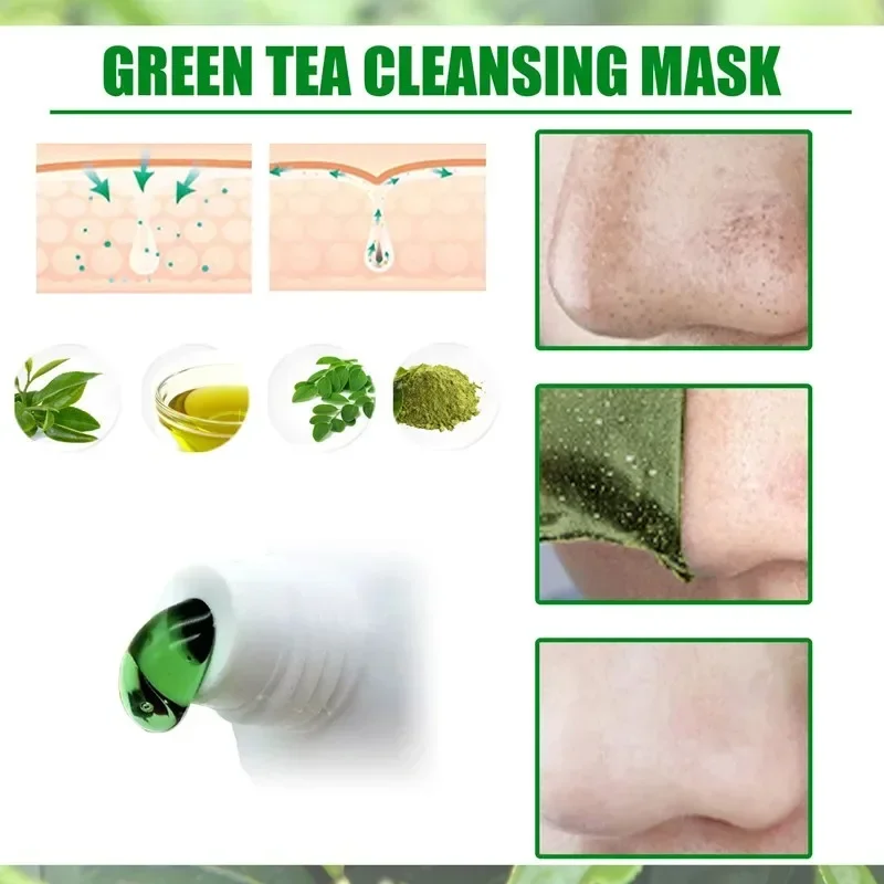 Masque facial au thé vert pour enlever les points noirs, masque de livres injuste, rétrécissement des pores, masque déchirable, contrôle de l'huile douce, pack facial