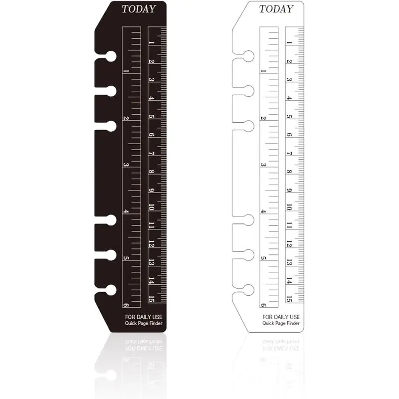 2pcs Black/Clear Plastic Page Marker Pouch Pagefinder Measuring Today Ruler for A5/A6 Size 6-Hole Binder Notebook
