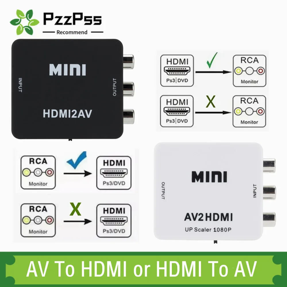 HDMI-compatible To AV RCA CVSB L/R Video Scaler Converter Box Support NTSC PAL HD 720P/1080P AV RCA to HDMI-compatible Adapter