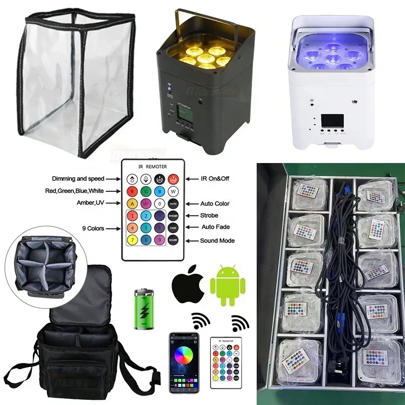 Marslite-Fondo inalámbrico RGBWA + UV para fiesta de boda, luces de escenario, Par inalámbrico con funda, 6x18W