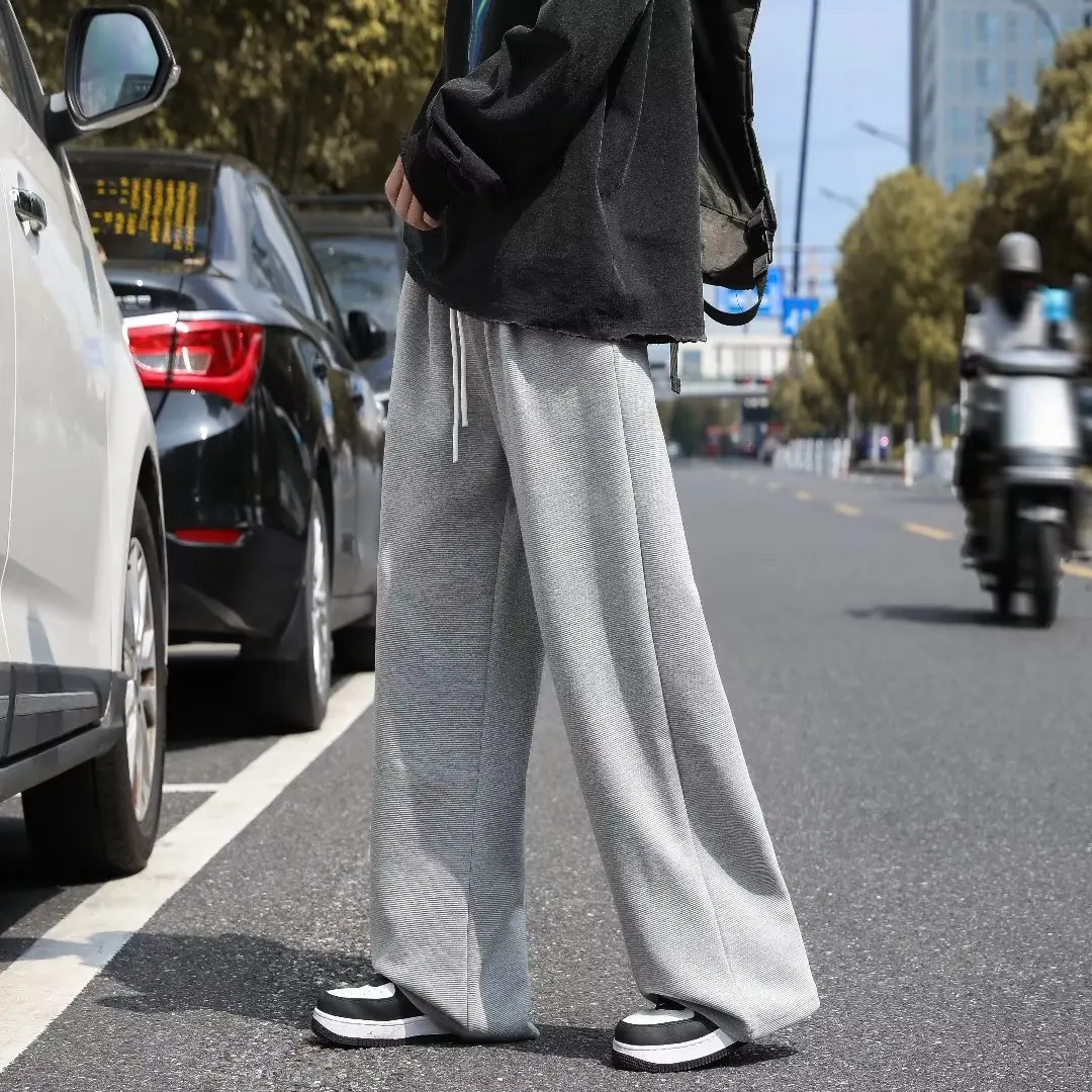 

2024 Men's Spring Autumn New Loose Casual Sweatpants Male Hiphop Wide-leg Pants Men Solid Color Long Sports Trousers I674