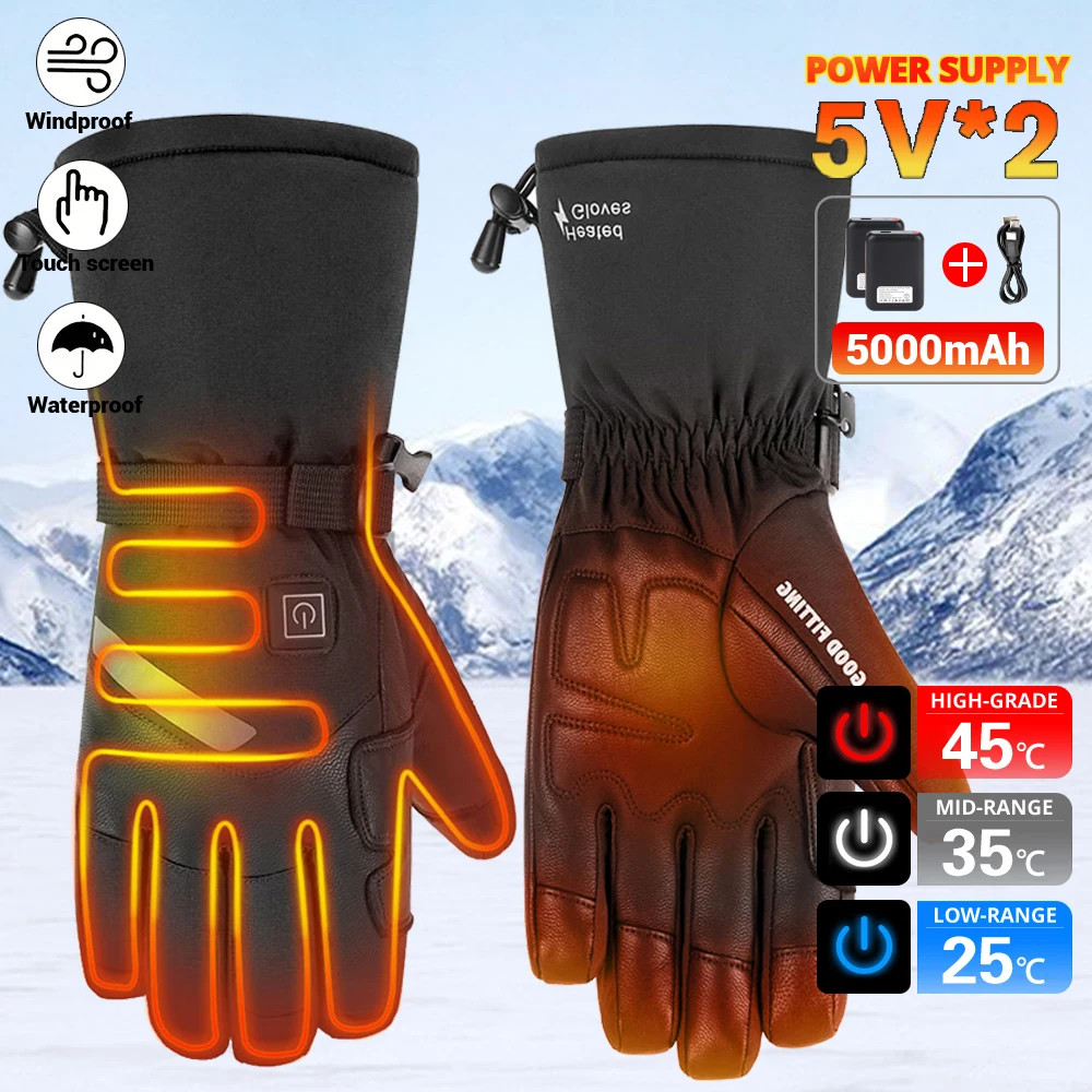 Electric Heating Gloves Winter Gloves Thermal Heated Gloves Rechargeable Heated Ski Gloves for Snowboarding Hunting Fishing